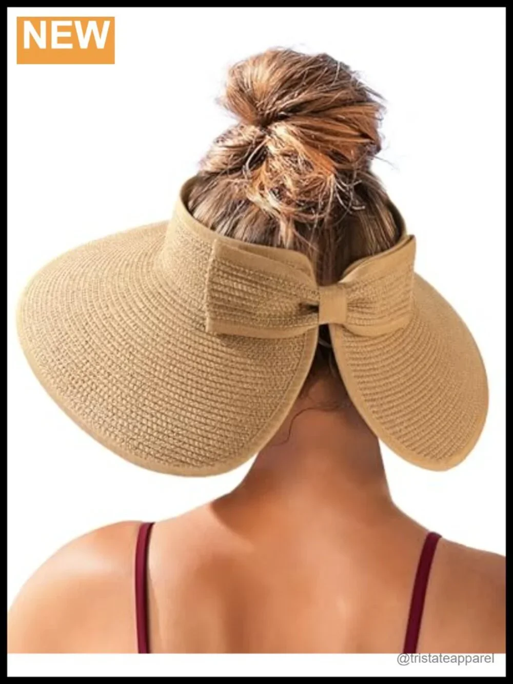 Wide Brim Straw Sun Visor Hat for Women, Ponytail Beach Hat, Foldable & Packable